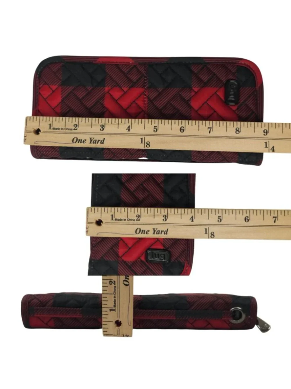 Lug Buffalo Check Red Black Plaid Quilted Compact Cosmetic Brush Organizer